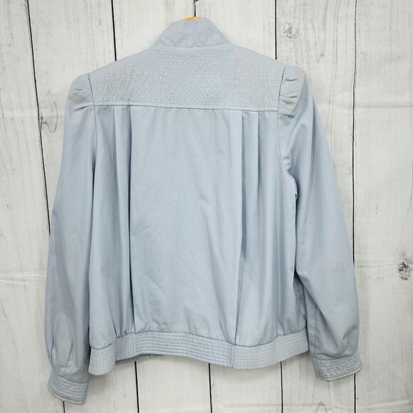 VINTAGE MEDIUM 70s Powder Blue Mock Neck Zip Up Windbreaker Jacket FLEET STREET - Picture 2 of 11